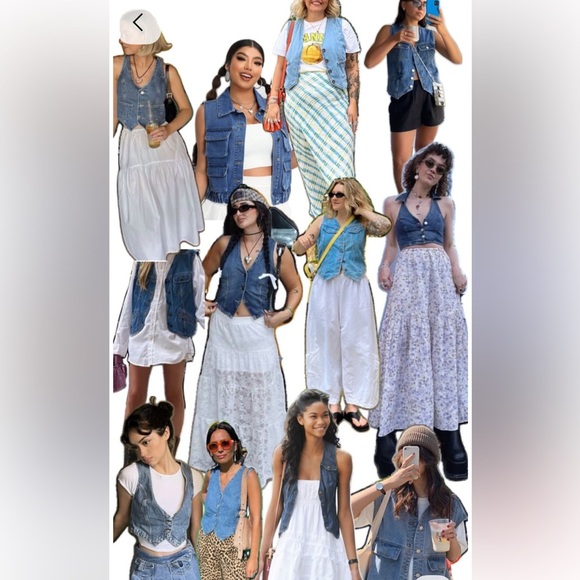 Vintage Blue Medium Wash Denim Western Cotton Open Front Vest size Medium - Picture 12 of 12